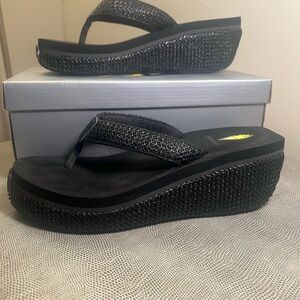 Volatile Black Wedge Sandals-Brand New